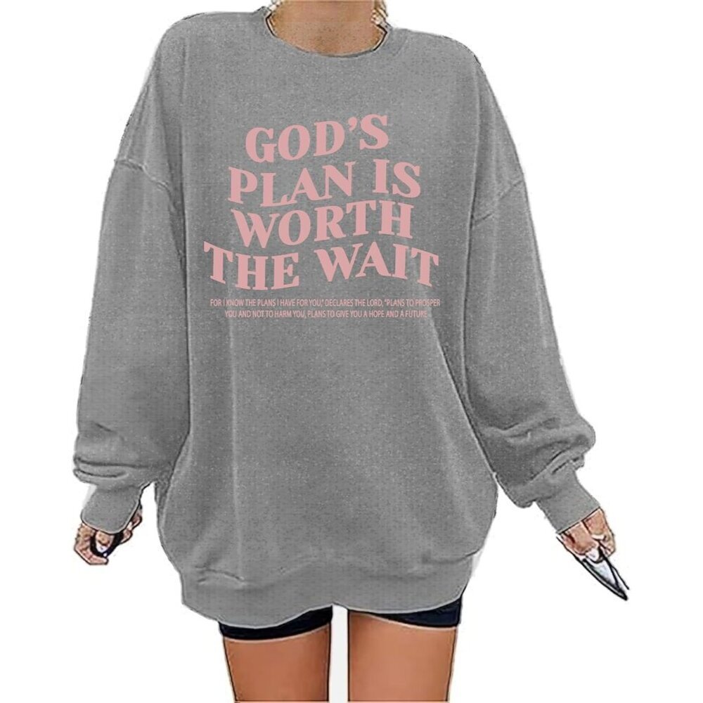 Women Christian Sweatshirt Oversized Faith Pullover Religious Graphic Shirt